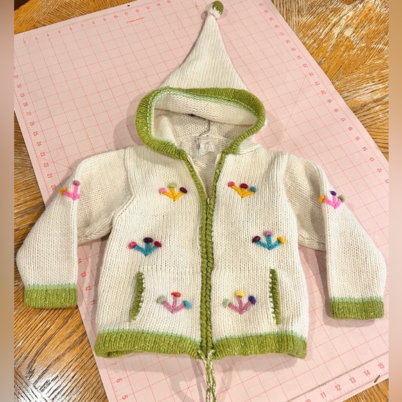 mano Other - Vintage Ecuador knit elf gnome fairy hooded cardigan sweater baby toddler